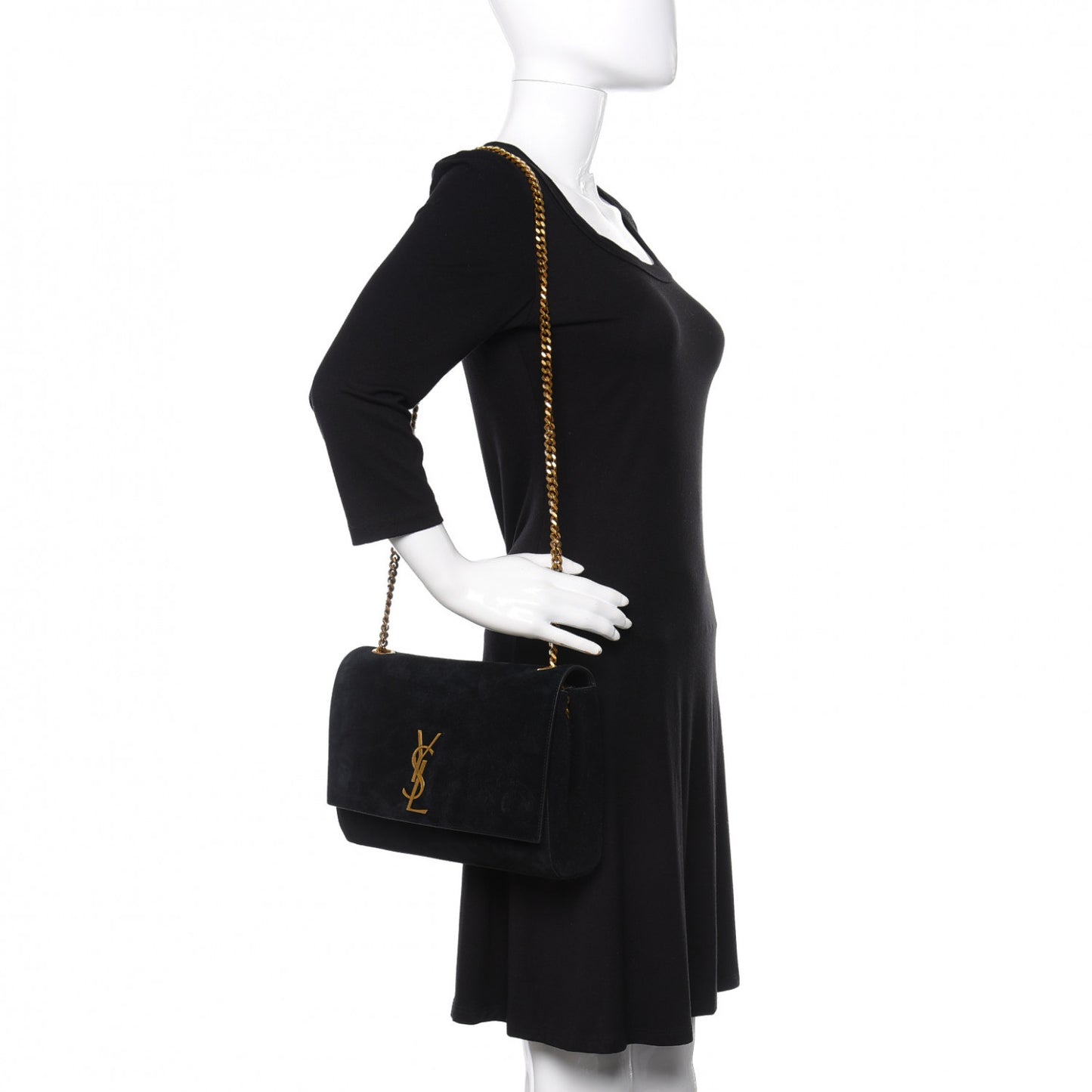 Smooth Calfskin Suede Medium Reversible Monogram Kate Satchel Black