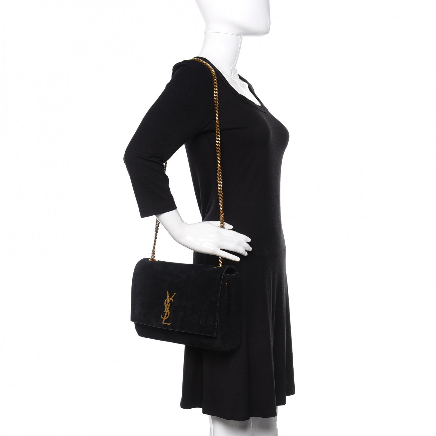 Saint Laurent Smooth Calfskin Suede Medium Reversible Monogram Kate Satchel Black 3 of 20