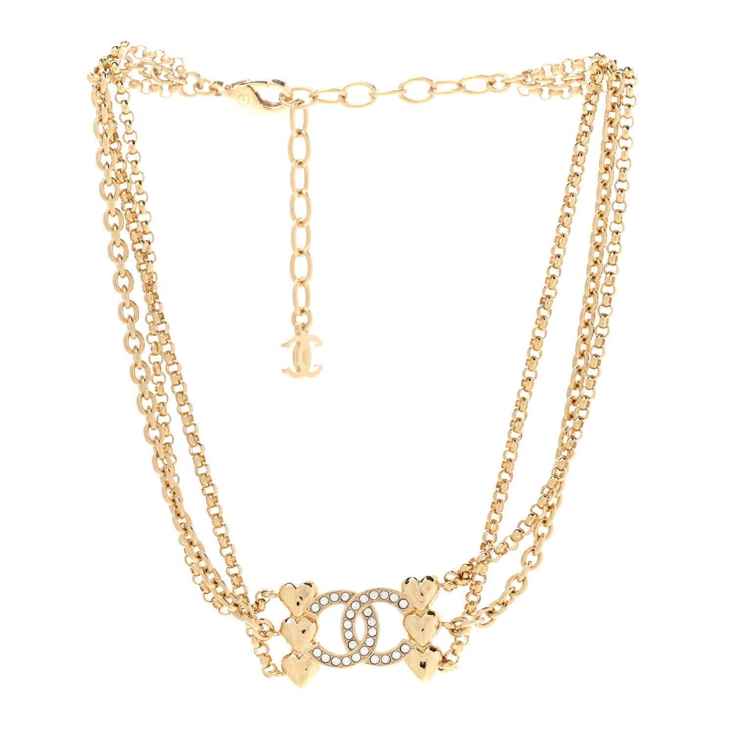 Chanel Crystal CC Heart Link Multi Strand Choker Necklace Gold 3 of 6