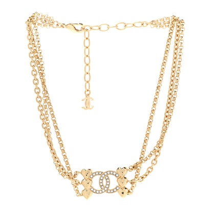 Chanel Crystal CC Heart Link Multi Strand Choker Necklace Gold 3 of 6