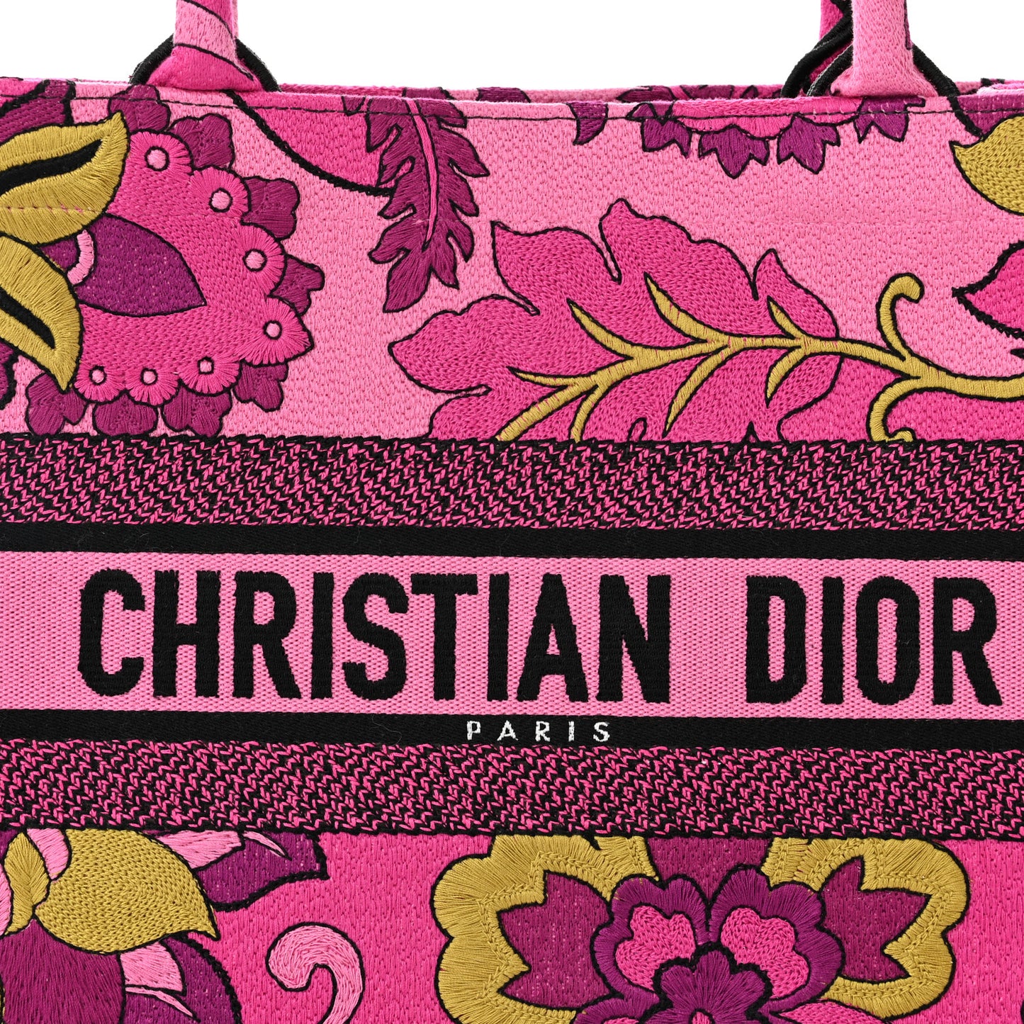 Canvas Embroidered Medium Book Tote Fuchsia Multicolor