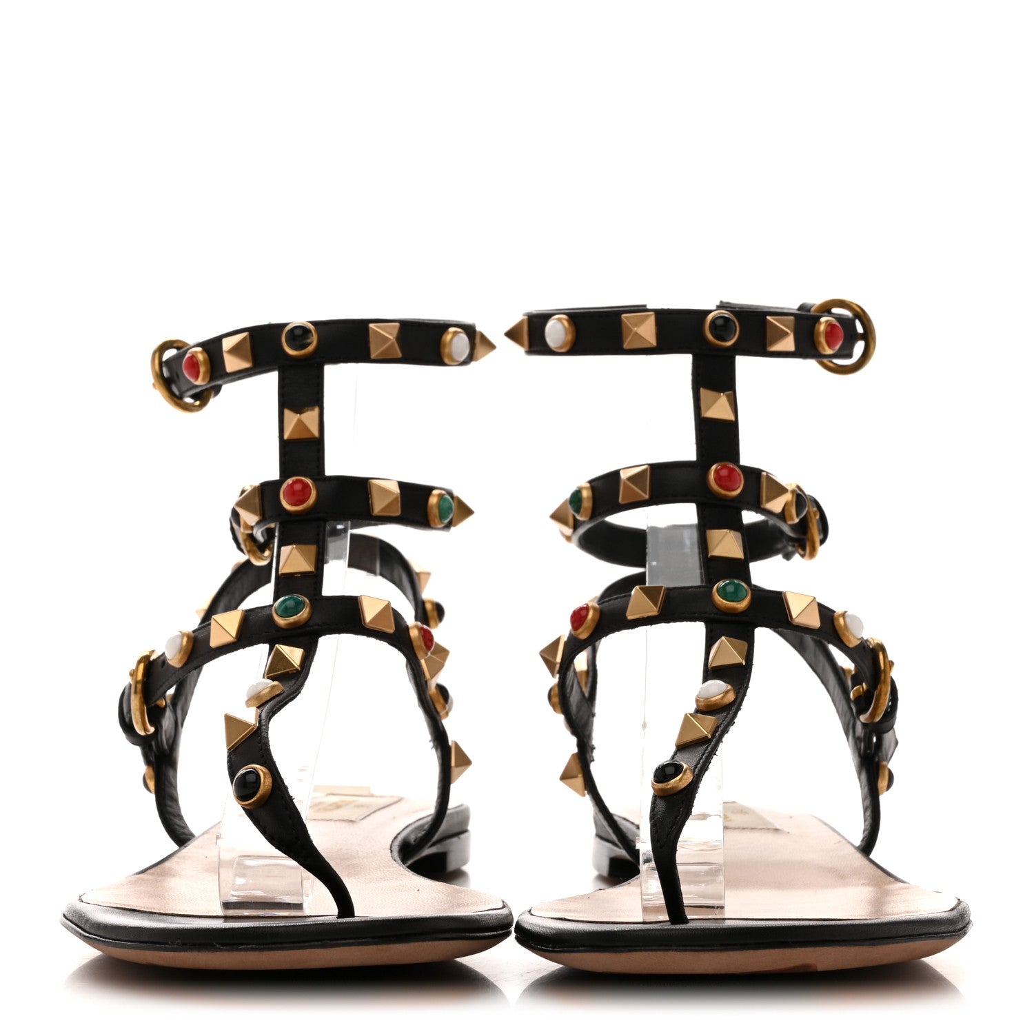 Valentino Garavani Calfskin Rockstud Rolling Ankle Wrap Flat Thong Sandals 37 Black 3 of 10