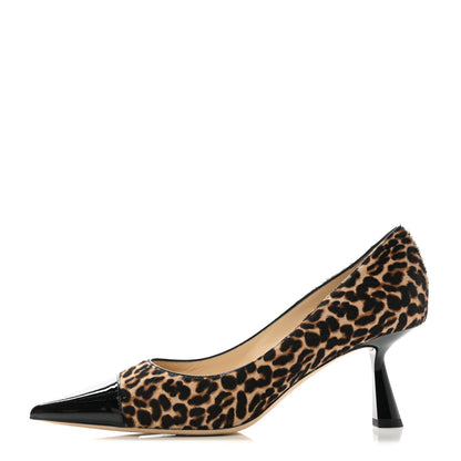 Jimmy Choo Pony Hair Patent Calfskin Leopard Print Rene 65 Cap Toe Pumps 40 Black Multicolor 1 of 7