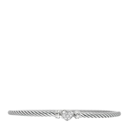 David Yurman Sterling Silver Diamond Cable Collectibles Heart Bracelet 1 of 4