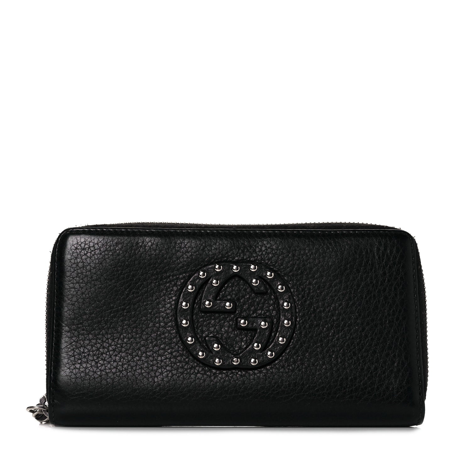 Pebbled Calfskin Studded Soho Zip Around Wallet Black