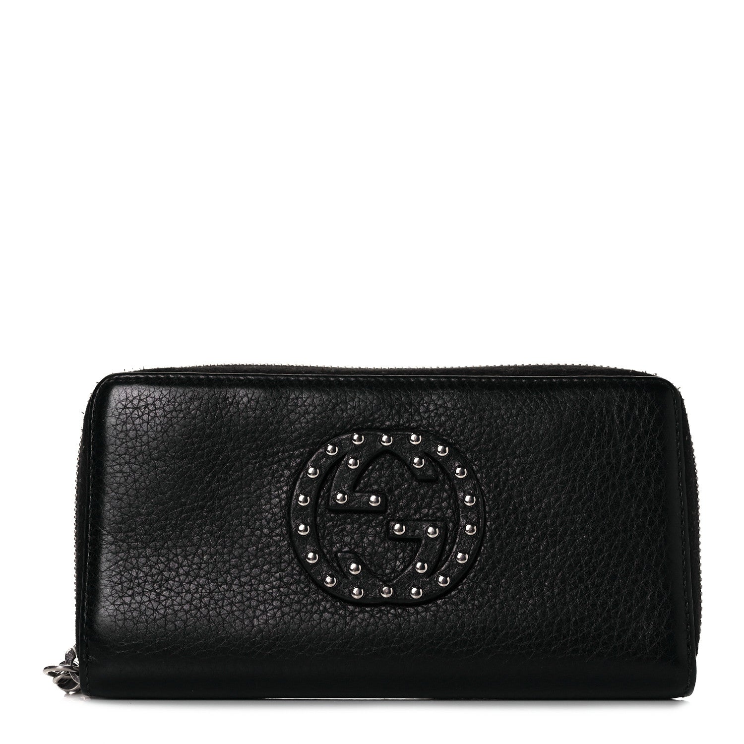 Gucci Pebbled Calfskin Studded Soho Zip Around Wallet Black 1 of 8