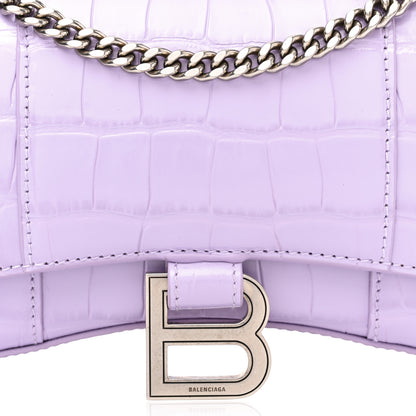 Balenciaga Shiny Calfskin Crocodile Embossed Hourglass Chain Bag Lilac 7 of 10