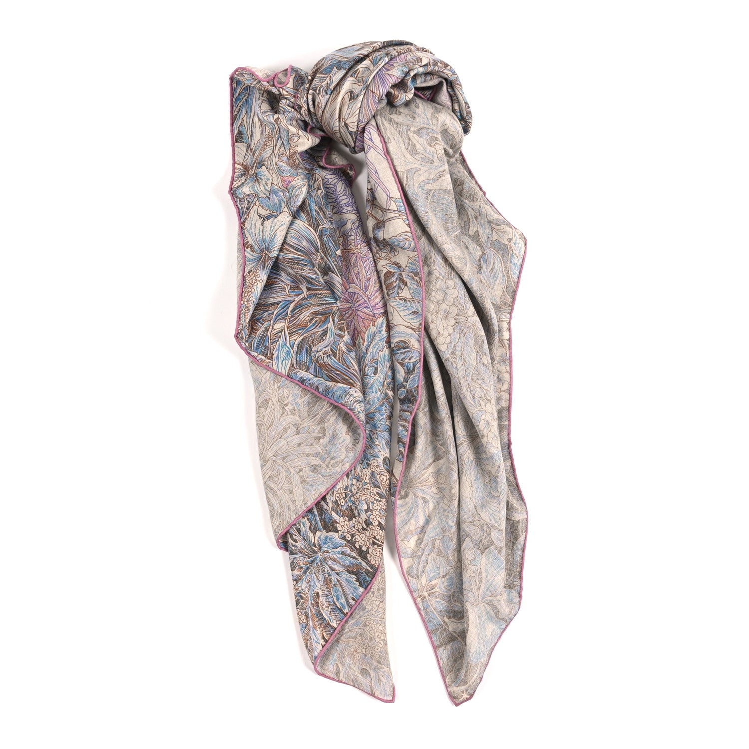 Hermes Cashmere Silk All Orto Botanico Di Palermo 140 Rose Naturel Bleu 1 of 3