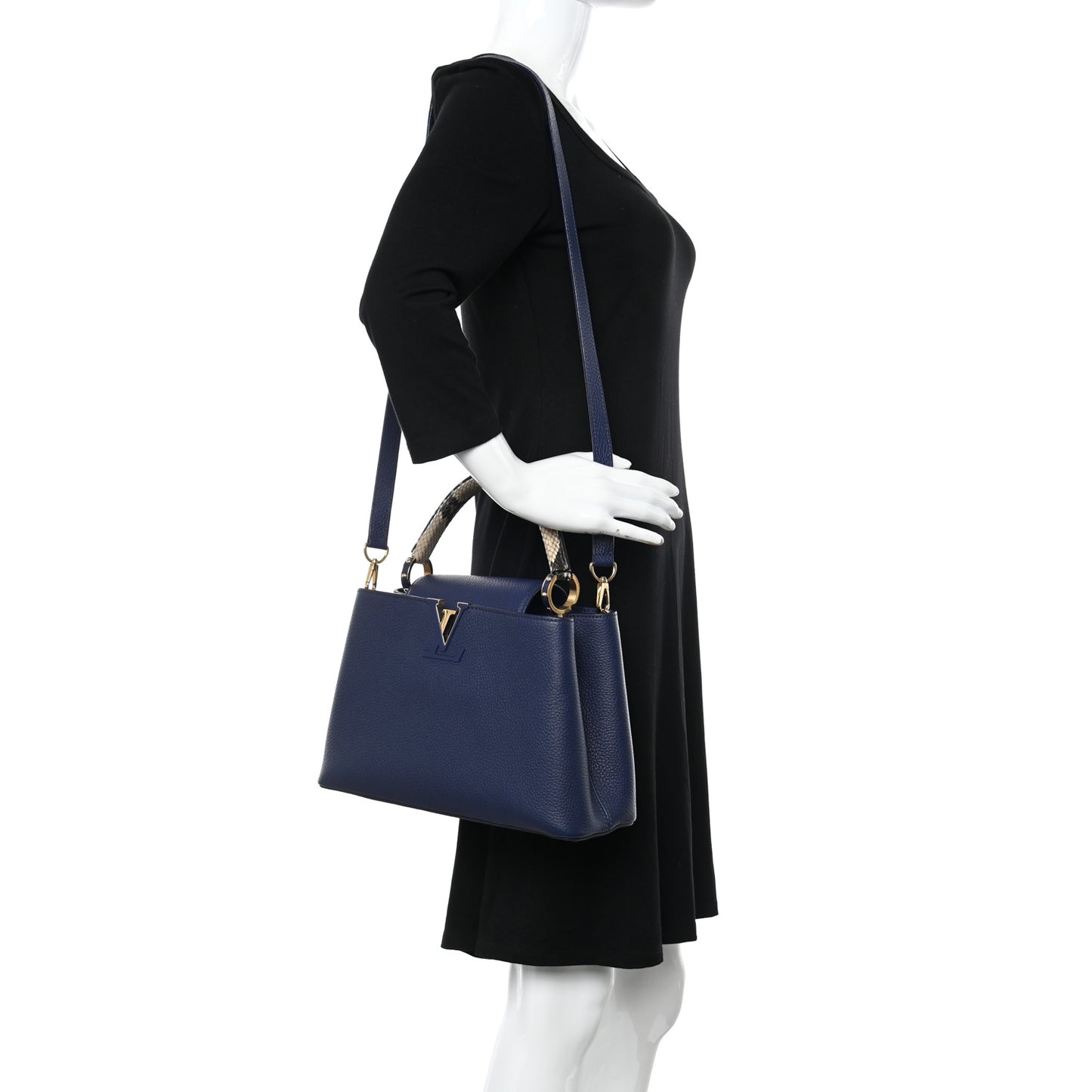 Taurillon Snakeskin Capucines MM Blue