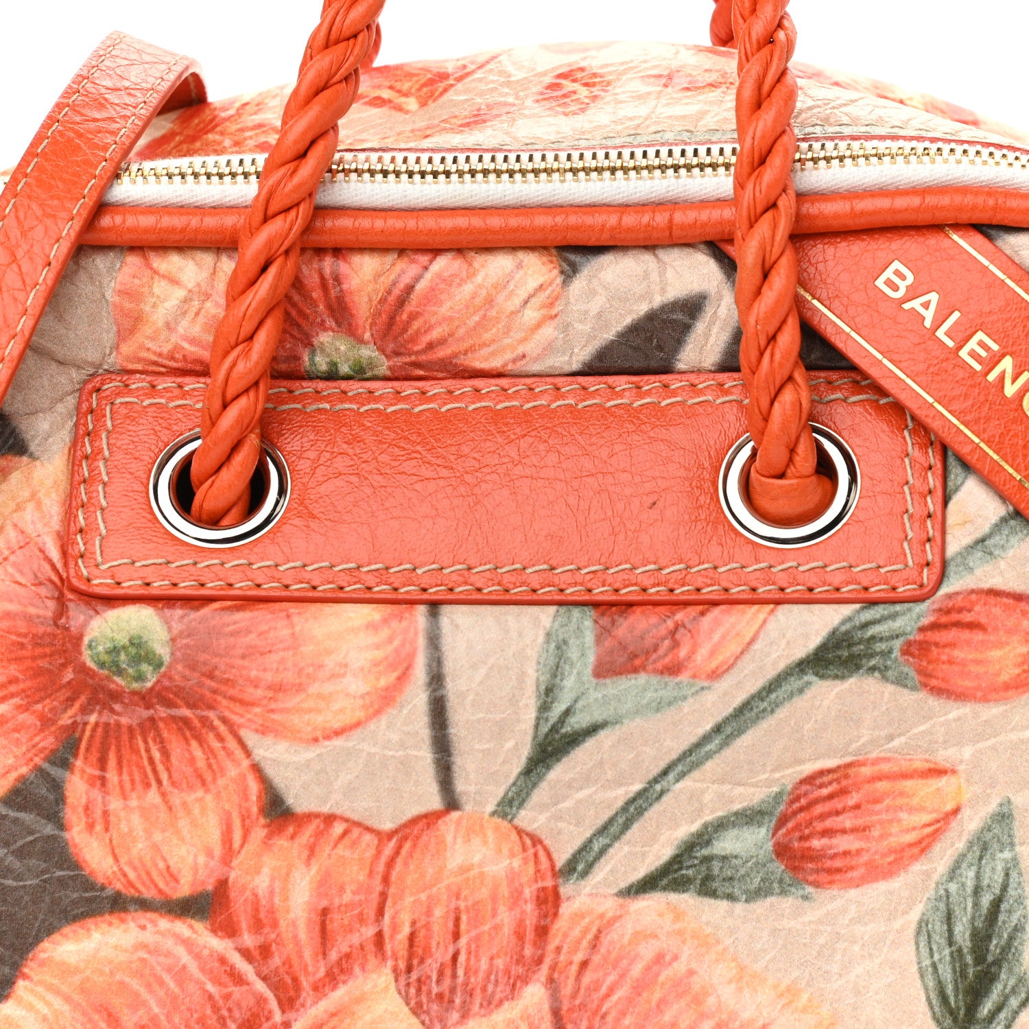 Balenciaga Agneau Floral Print Small Blanket Square Tote Orange 7 of 10