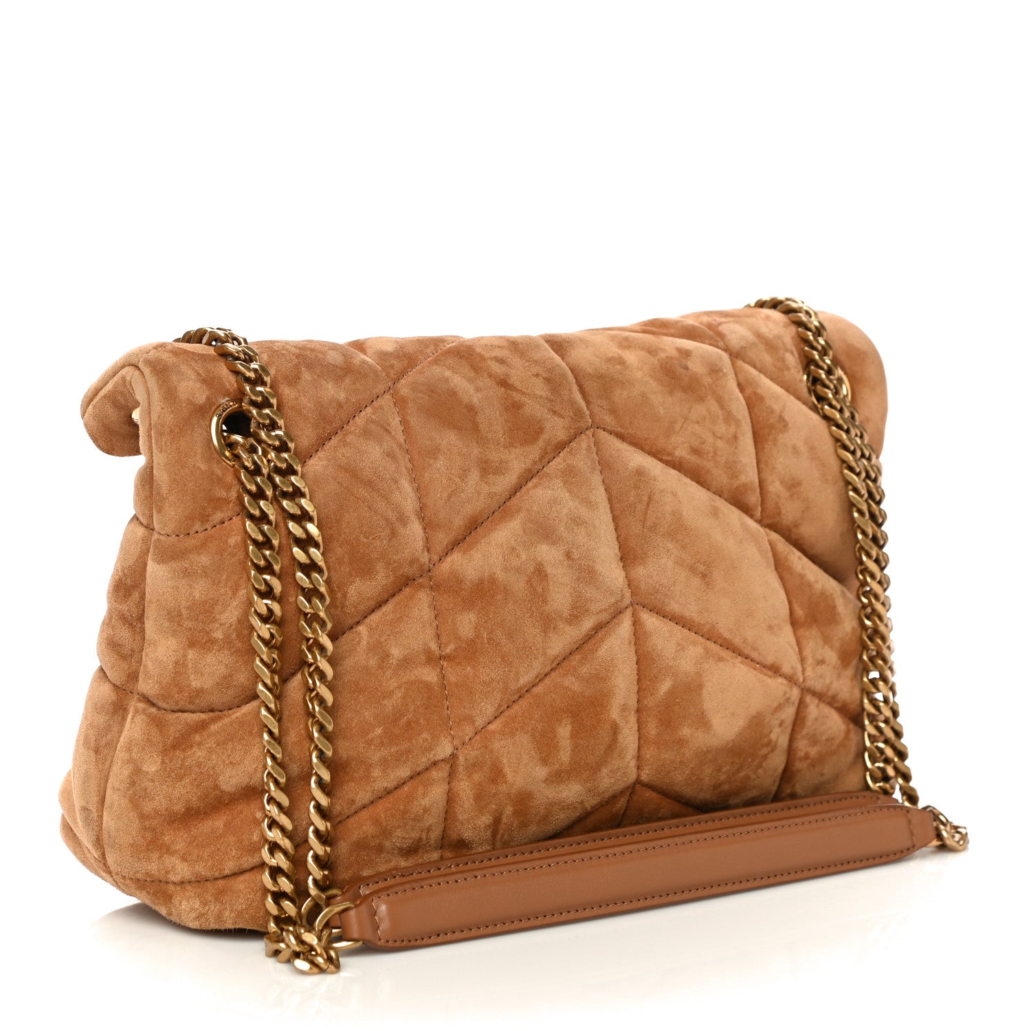 Saint Laurent Suede Calfskin Quilted Small Loulou Puffer Monogram Chain Satchel Cinnamon 3 of 13