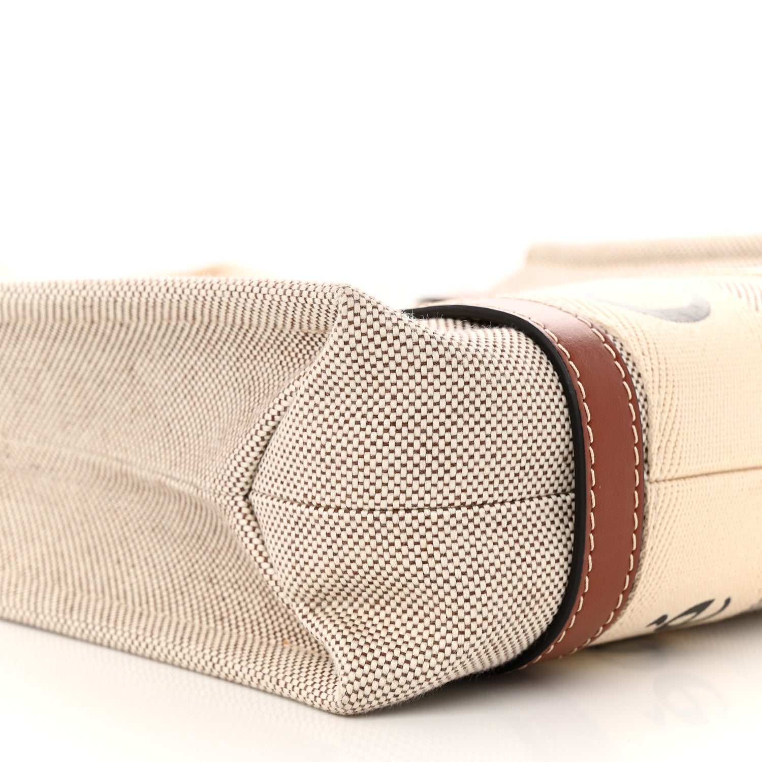 Chloe Cotton Calfskin Small Woody Ribbon Tote With Strap White Brown 9 of 10