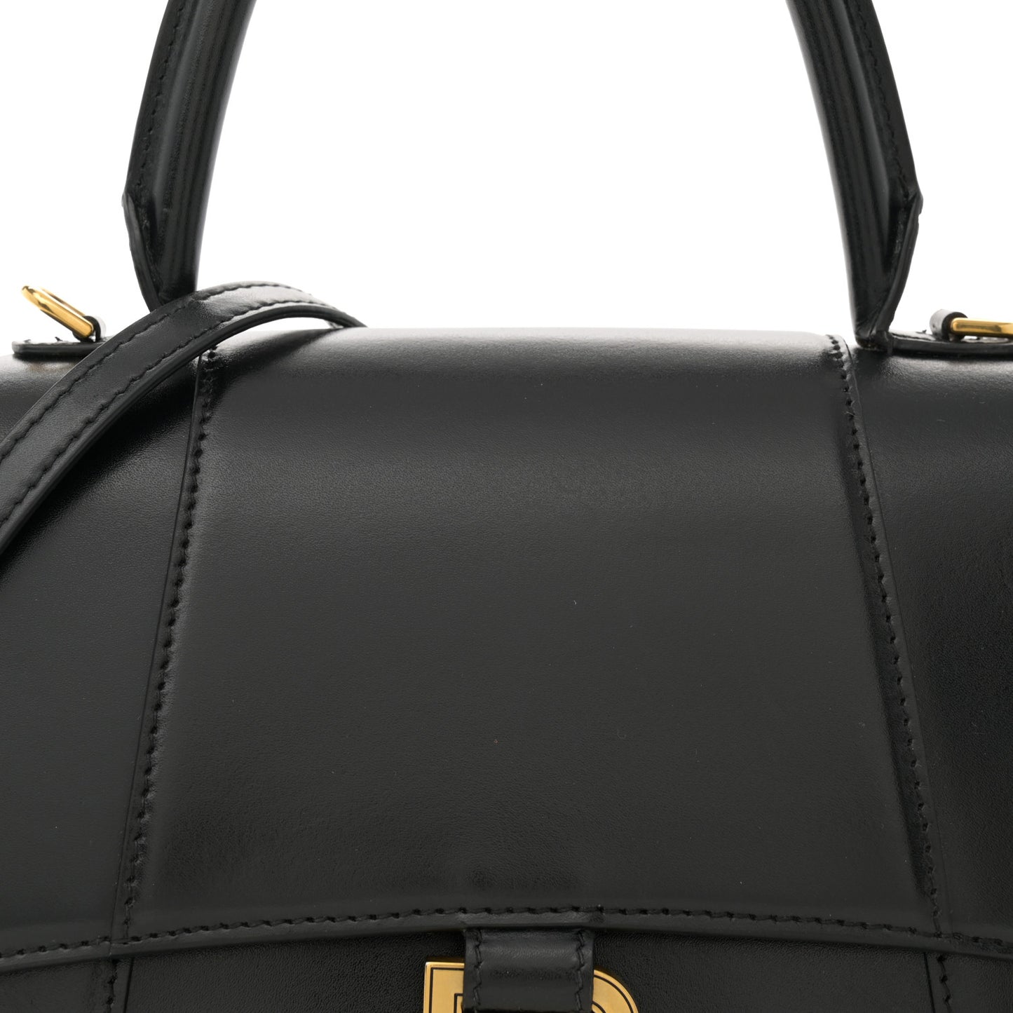 Shiny Box Calfskin Small Hourglass Top Handle Bag Black