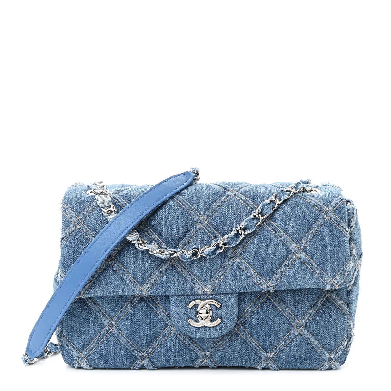 Chanel Denim Quilted Medium Distressed Single Flap Blue 1 of 11