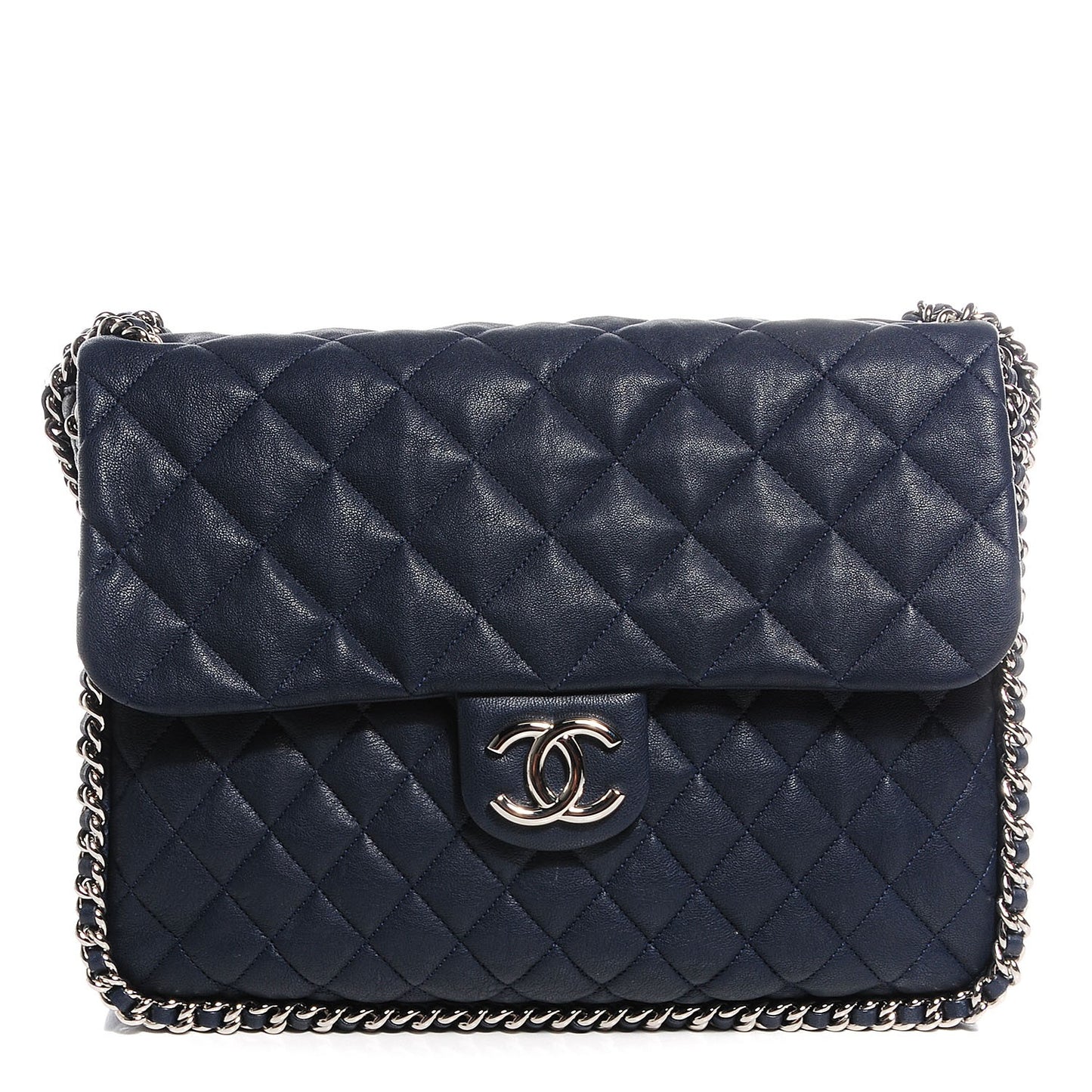 Washed Lambskin Chain Around Maxi Flap Navy