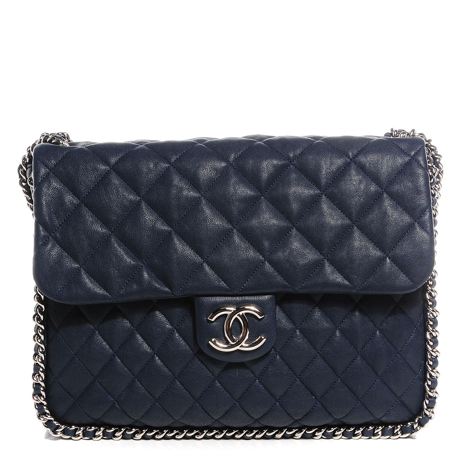 Chanel Washed Lambskin Chain Around Maxi Flap Navy 1 of 8