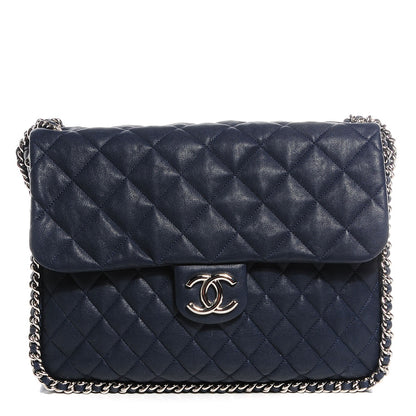 Chanel Washed Lambskin Chain Around Maxi Flap Navy 1 of 8