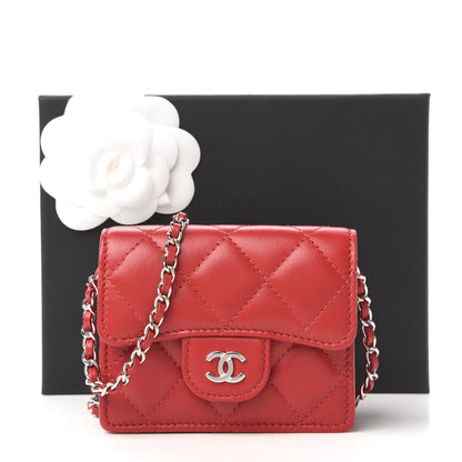 Chanel Lambskin Quilted Flap Card Holder On Chain Red 11 of 11