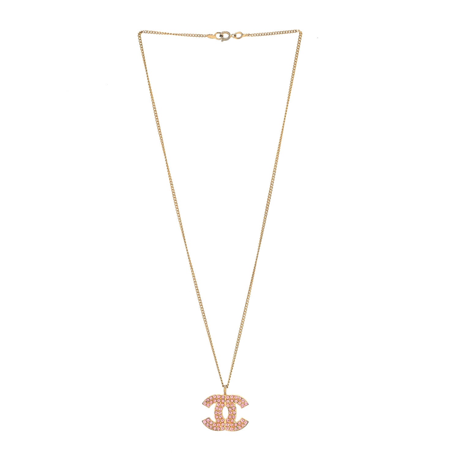 Chanel Crystal CC Necklace Pink Gold 3 of 5