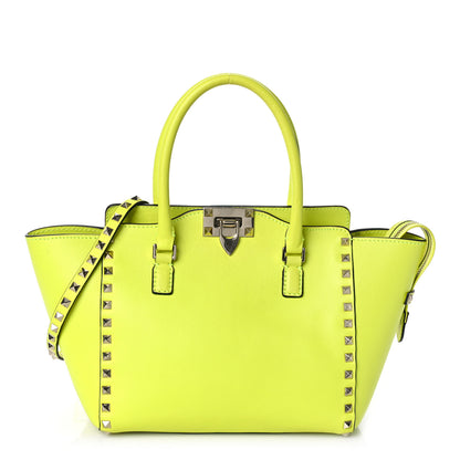 Valentino Garavani Vitello Small Rockstud Double Handle Tote Yellow Fluo 1 of 10
