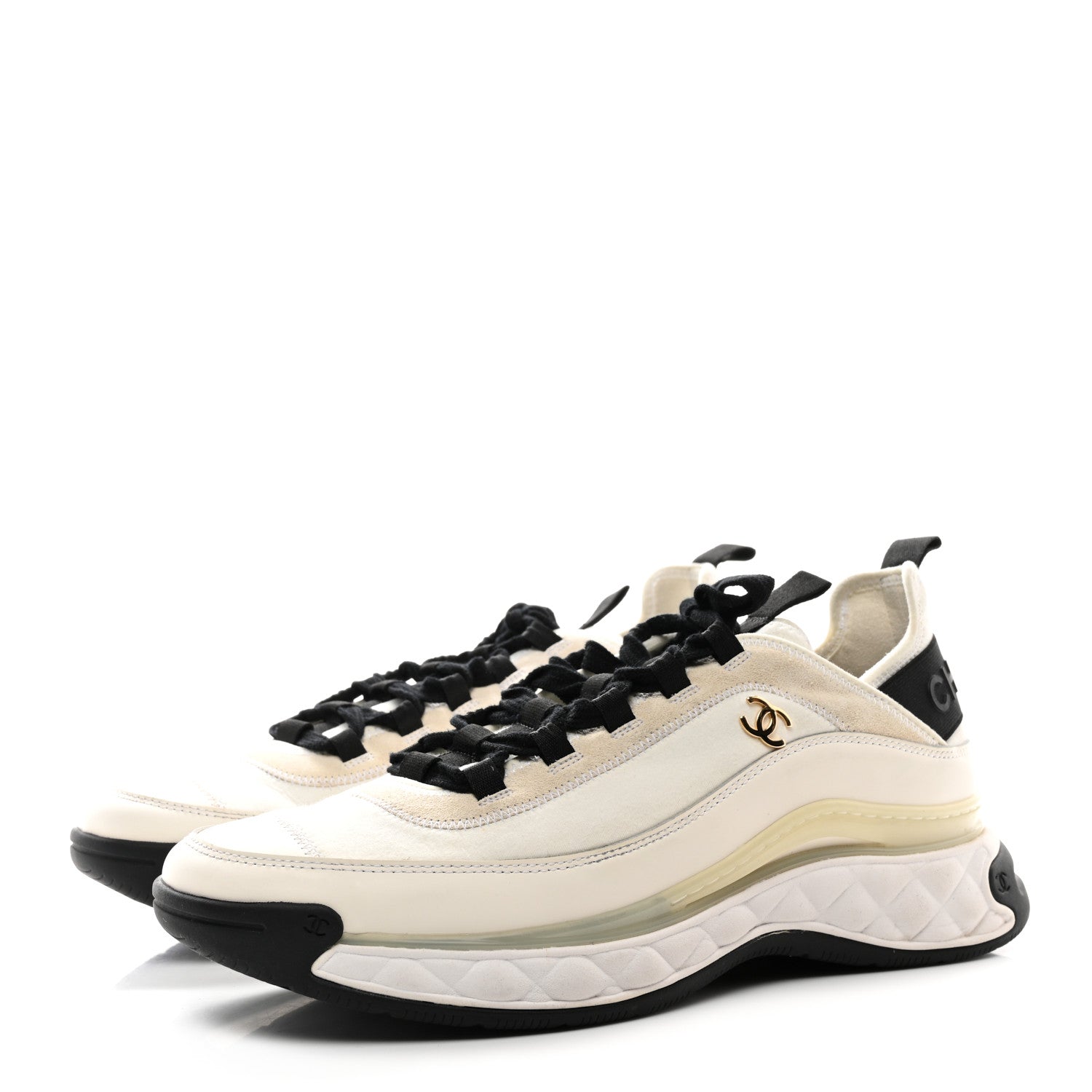Chanel Velvet Calfskin Mixed Fibers CC Sneakers 41.5 Ivory Black 3 of 9