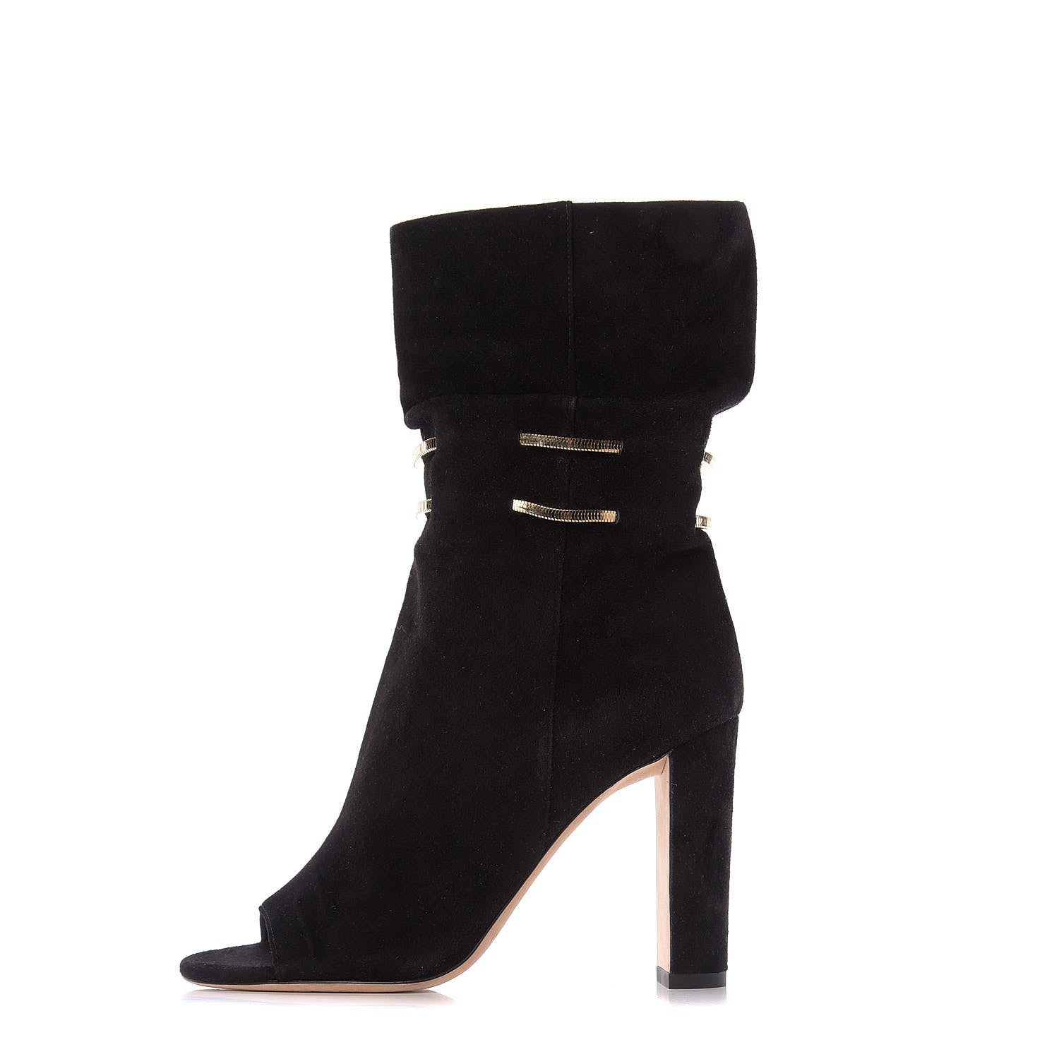 Jimmy Choo Suede Mysen 100 Open Toe Boots 37.5 Black 1 of 10
