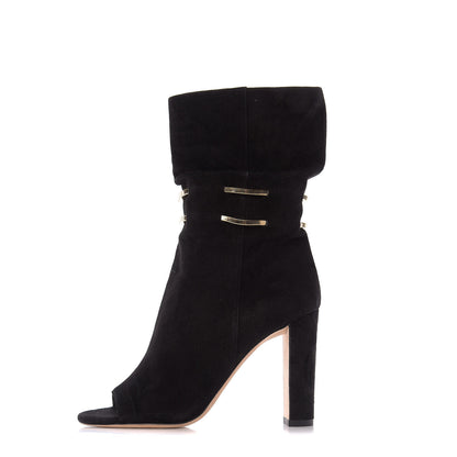 Jimmy Choo Suede Mysen 100 Open Toe Boots 37.5 Black 1 of 10