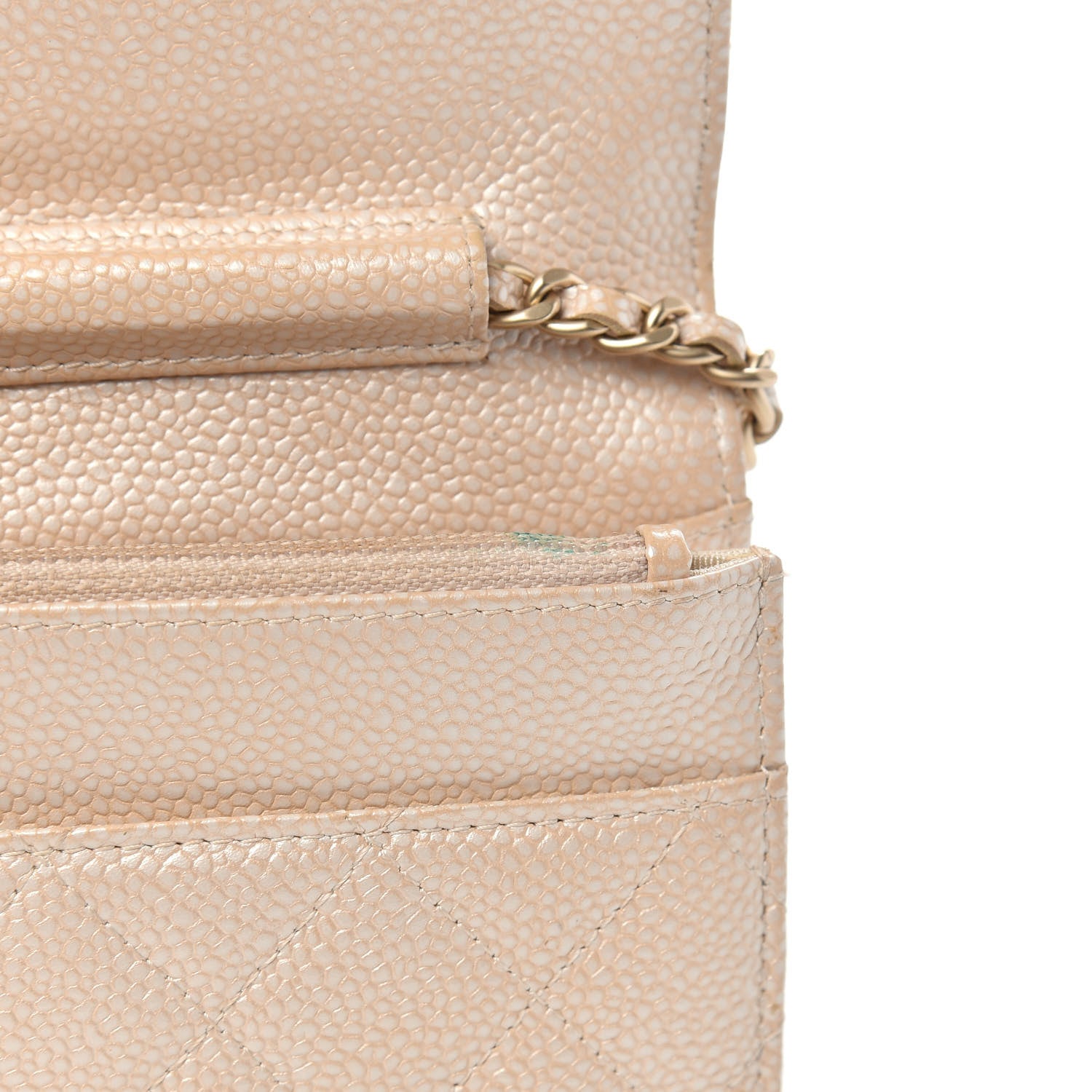 Chanel Pearly Caviar Quilted Wallet On Chain WOC Beige 12 of 13
