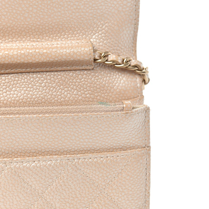 Chanel Pearly Caviar Quilted Wallet On Chain WOC Beige 12 of 13