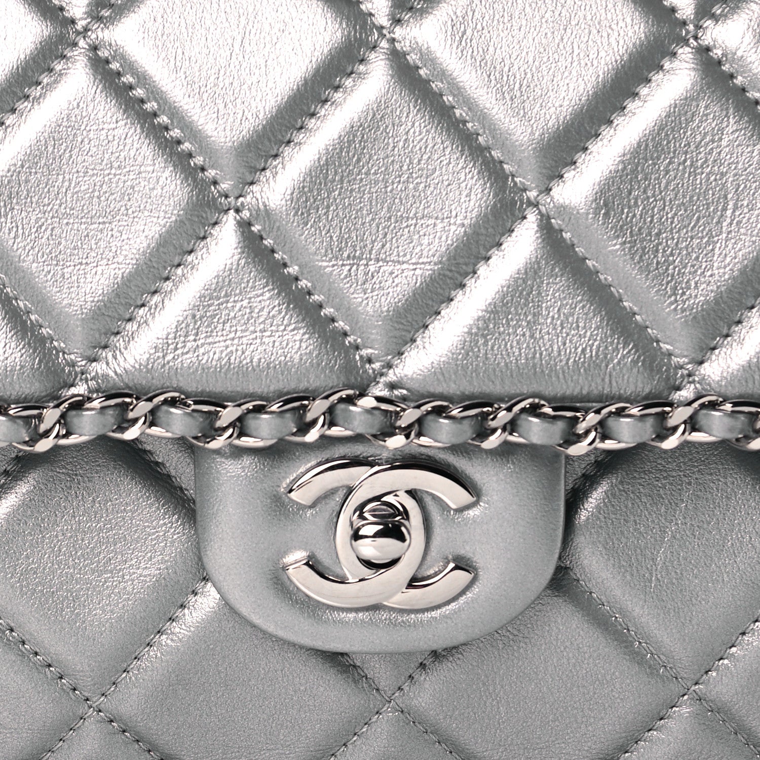 Chanel Metallic Lambskin Medium Chain All Over Flap Silver 8 of 11