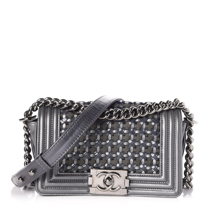 Chanel Metallic Calfskin Patent Braided Small Boy Flap Grey 1 of 7