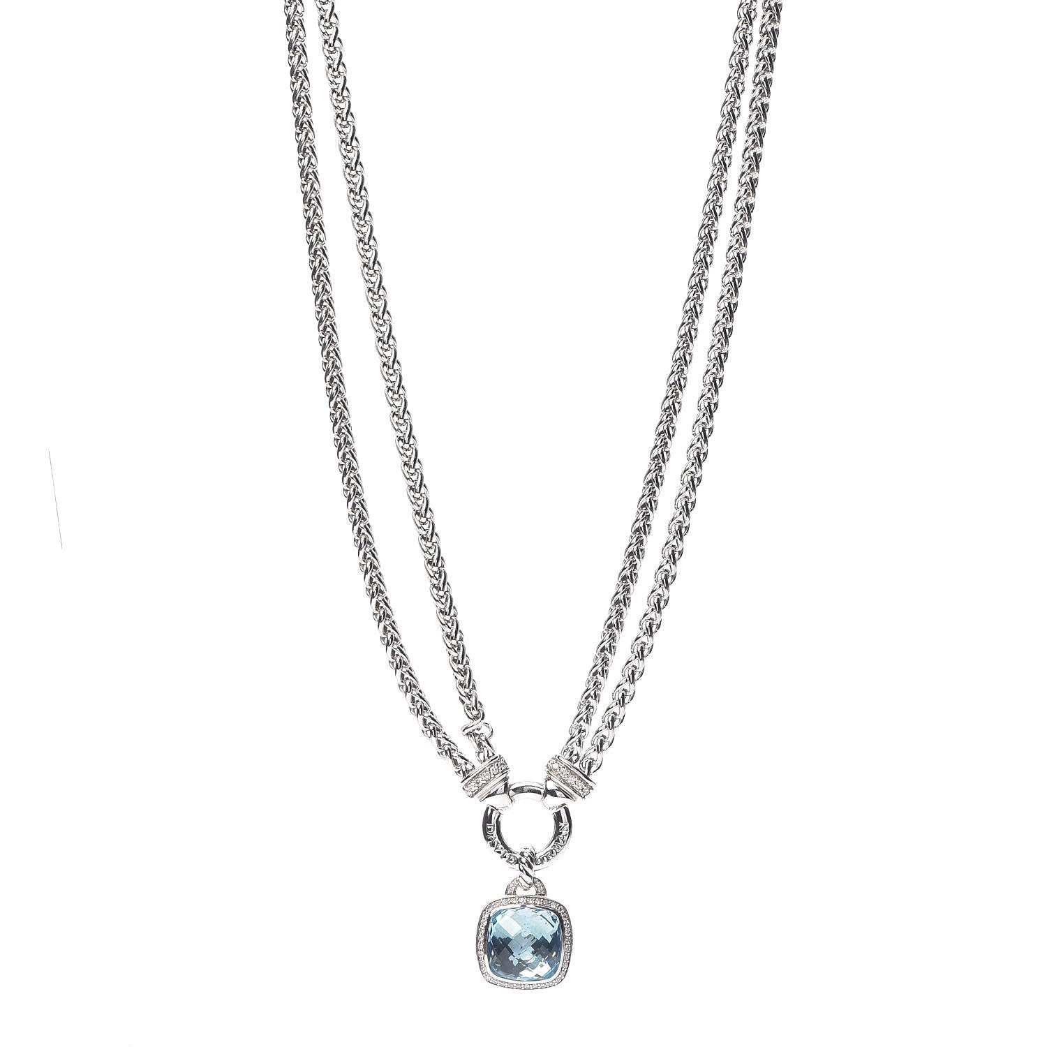 David Yurman Sterling Silver Diamond Blue Topaz 14mm Albion Double Wheat Chain Pendant Necklace 1 of 7