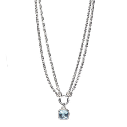 David Yurman Sterling Silver Diamond Blue Topaz 14mm Albion Double Wheat Chain Pendant Necklace 1 of 7