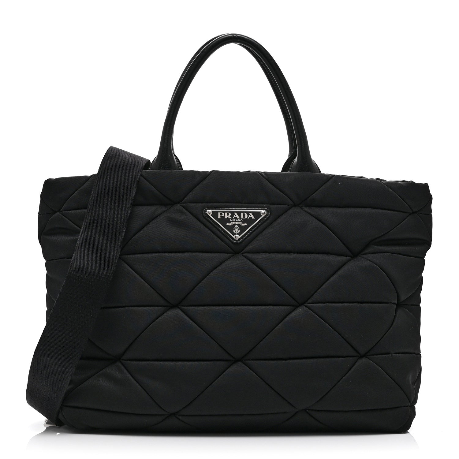 Prada Re-Nylon Nappa Triangle Quilted Padded Medium Double Handled Zip Tote Black 1 of 10