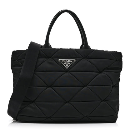 Prada Re-Nylon Nappa Triangle Quilted Padded Medium Double Handled Zip Tote Black 1 of 10