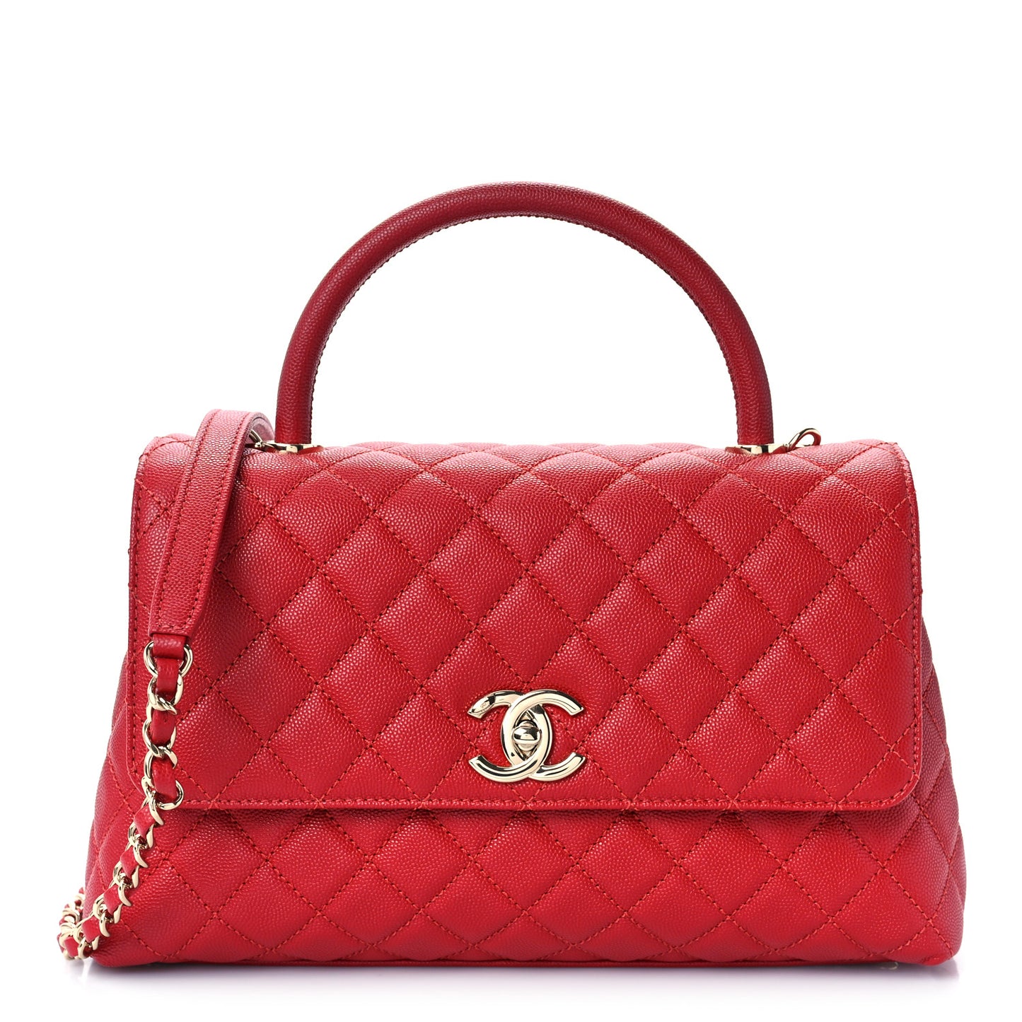 Caviar Quilted Small Coco Handle Flap Red
