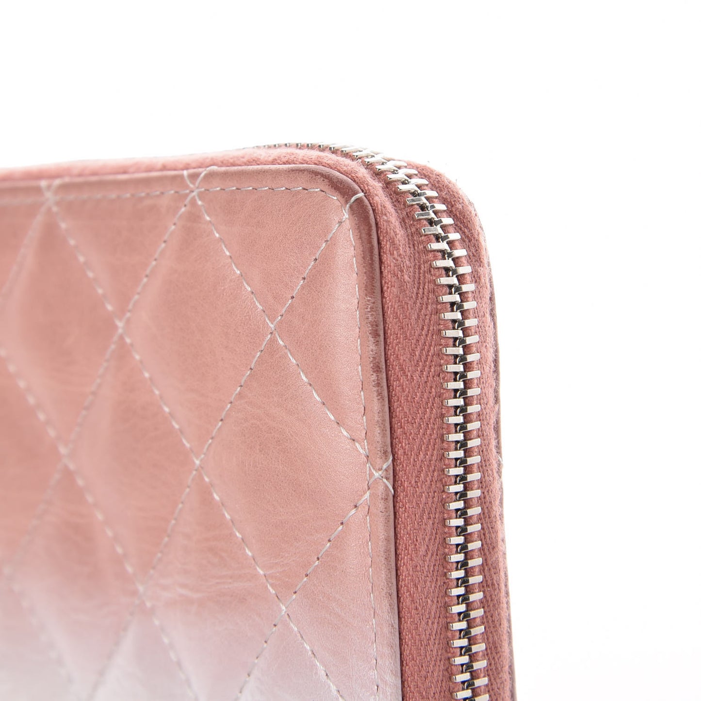 Ombre Patent Calfskin Quilted Large Gusset Zip Around Wallet Pink White