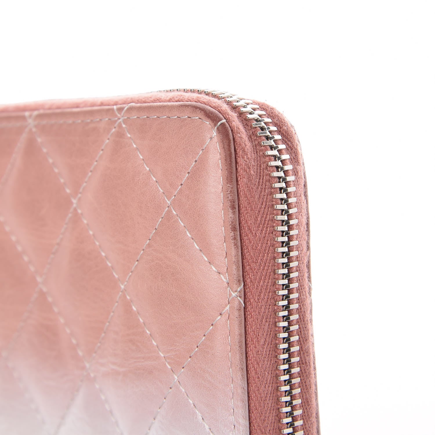 Chanel Ombre Patent Calfskin Quilted Large Gusset Zip Around Wallet Pink White 16 of 18