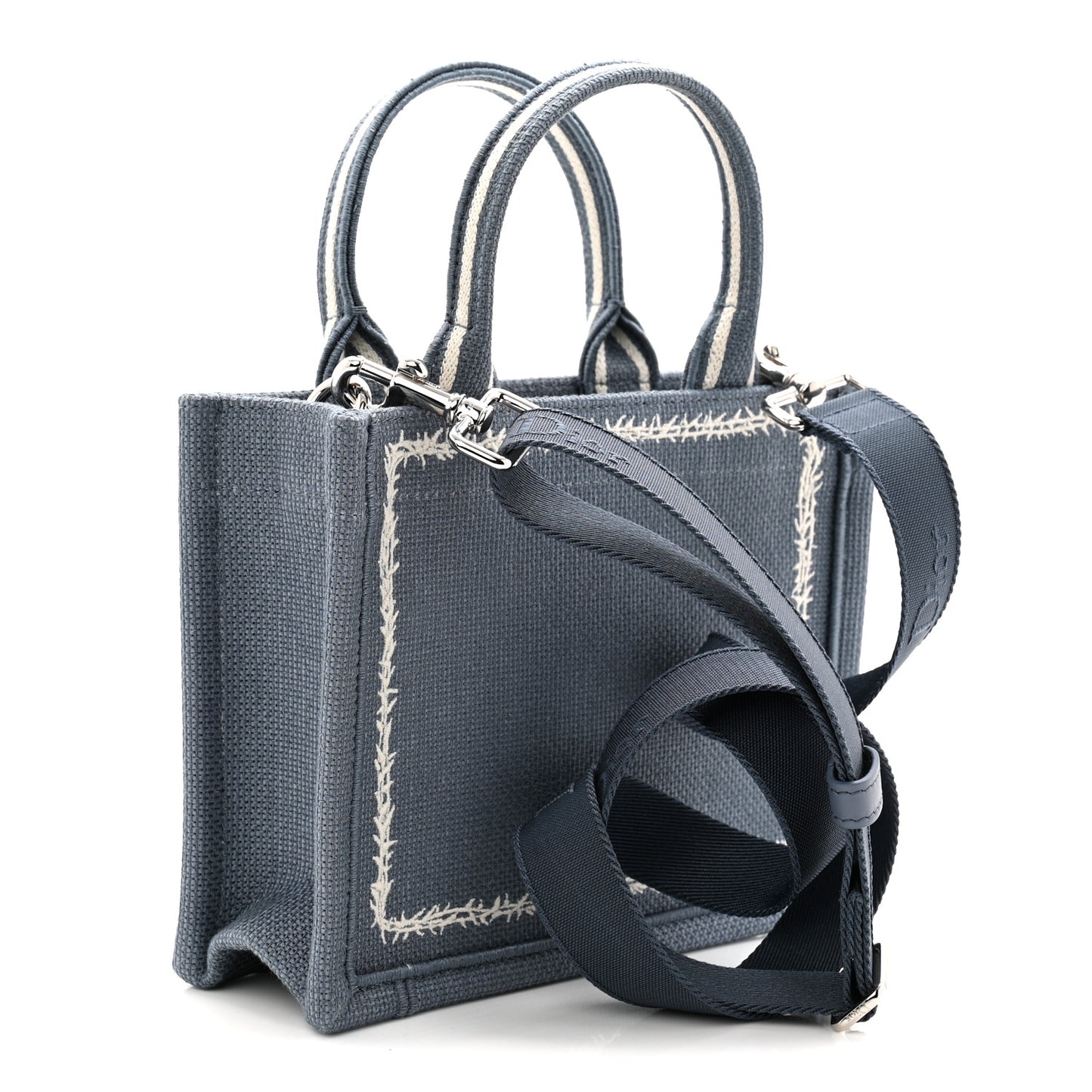 Canvas Embroidered Les Fleurs du Mal Mini Book Tote  Blue White