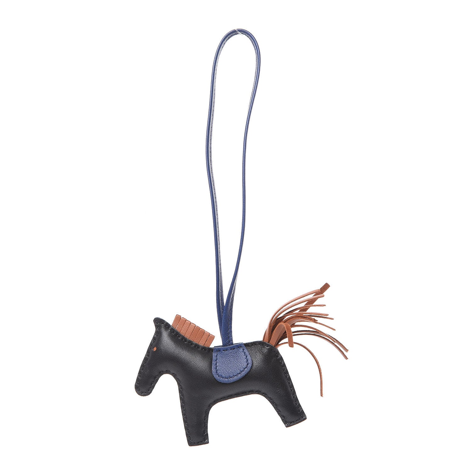 Hermes Milo Lambskin Grigri Rodeo Horse Bag Charm PM Black Bleu Saphir Gold 1 of 3