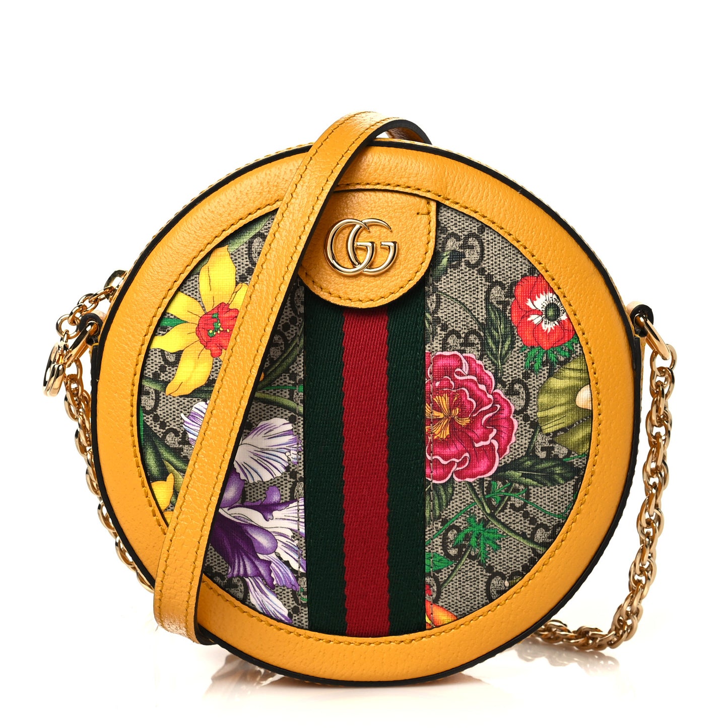 GG Supreme Monogram Flora Web Mini Ophidia Round Shoulder Bag Beige Multicolor Crop