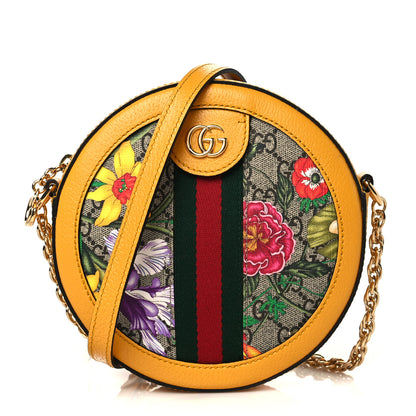 Gucci GG Supreme Monogram Flora Web Mini Ophidia Round Shoulder Bag Beige Multicolor Crop 1 of 11