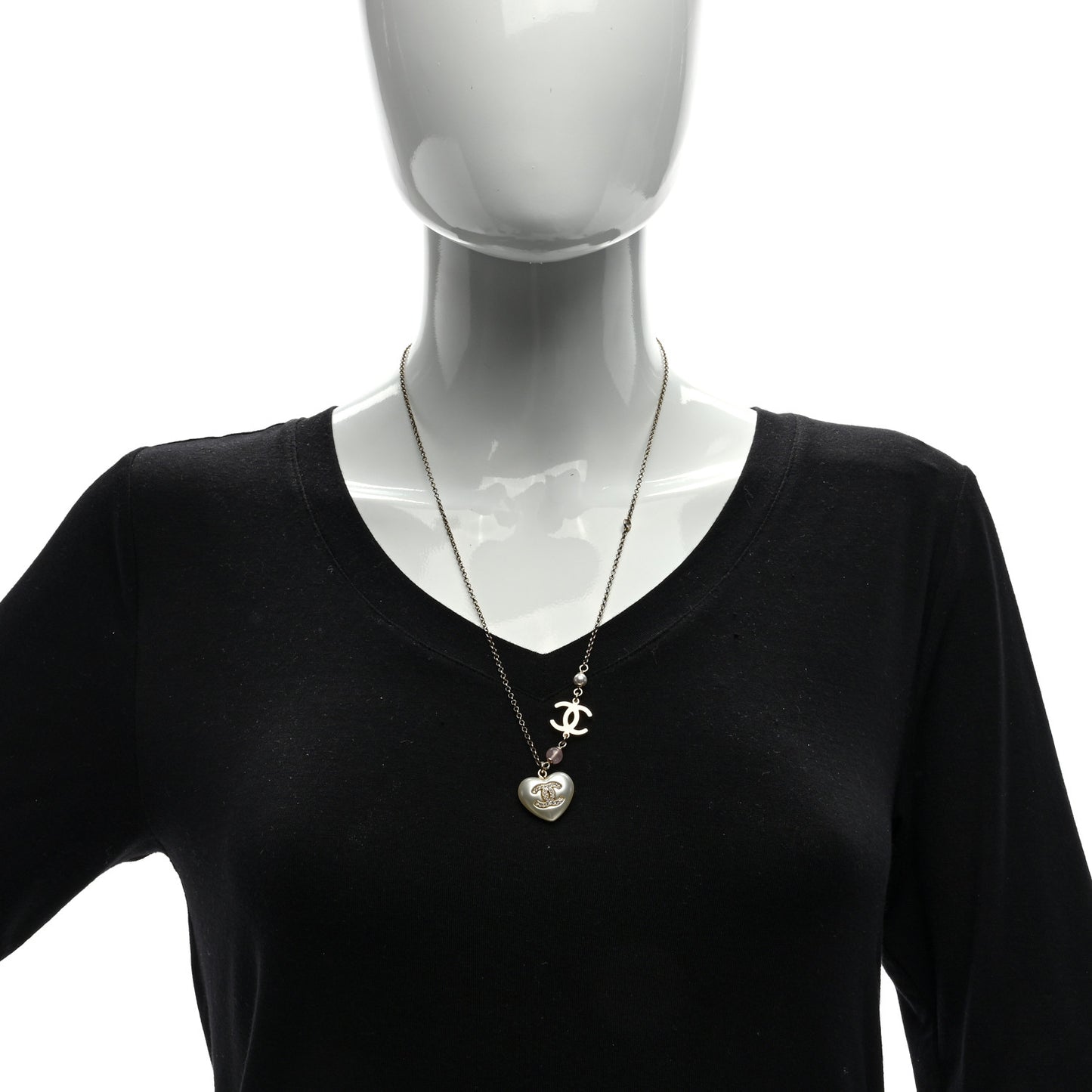 Resin Crystal CC Heart Necklace Pearly White Gold