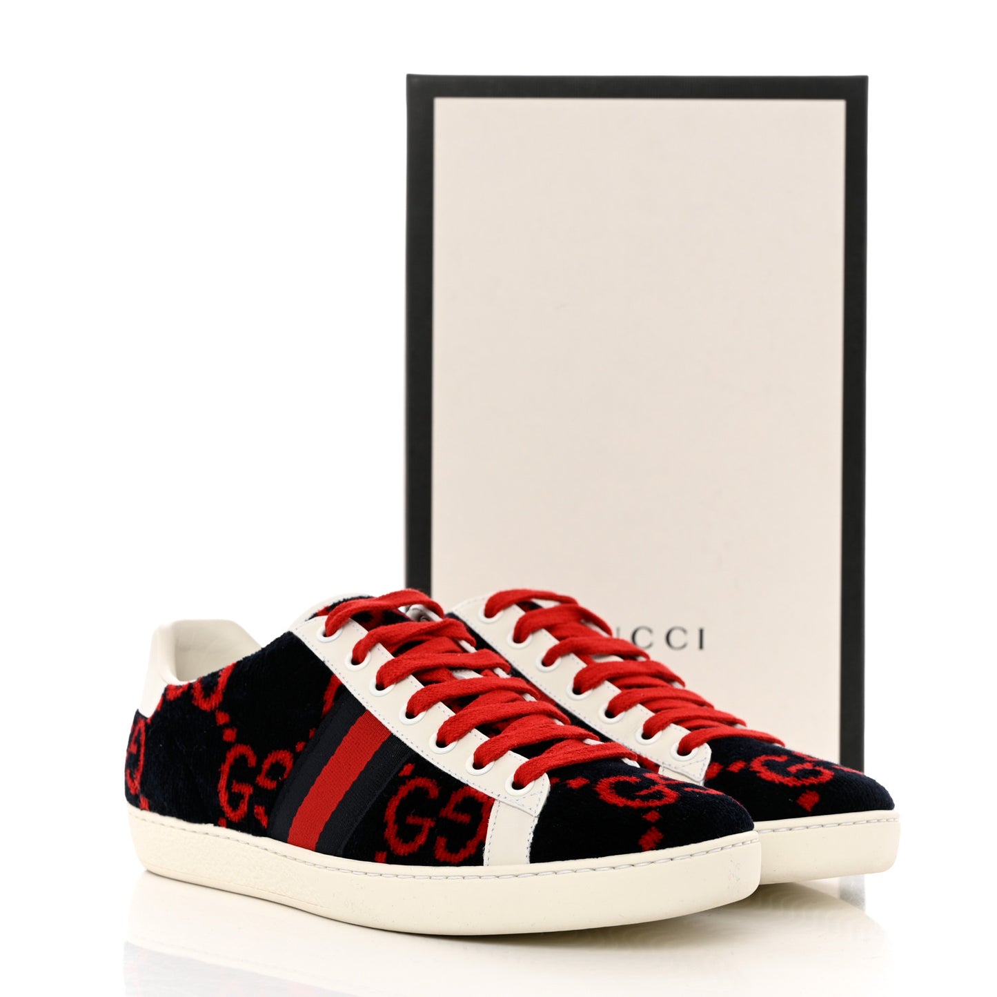 Terry Cloth GG Monogram Web Womens Ace Sneakers 37.5 Blue Red
