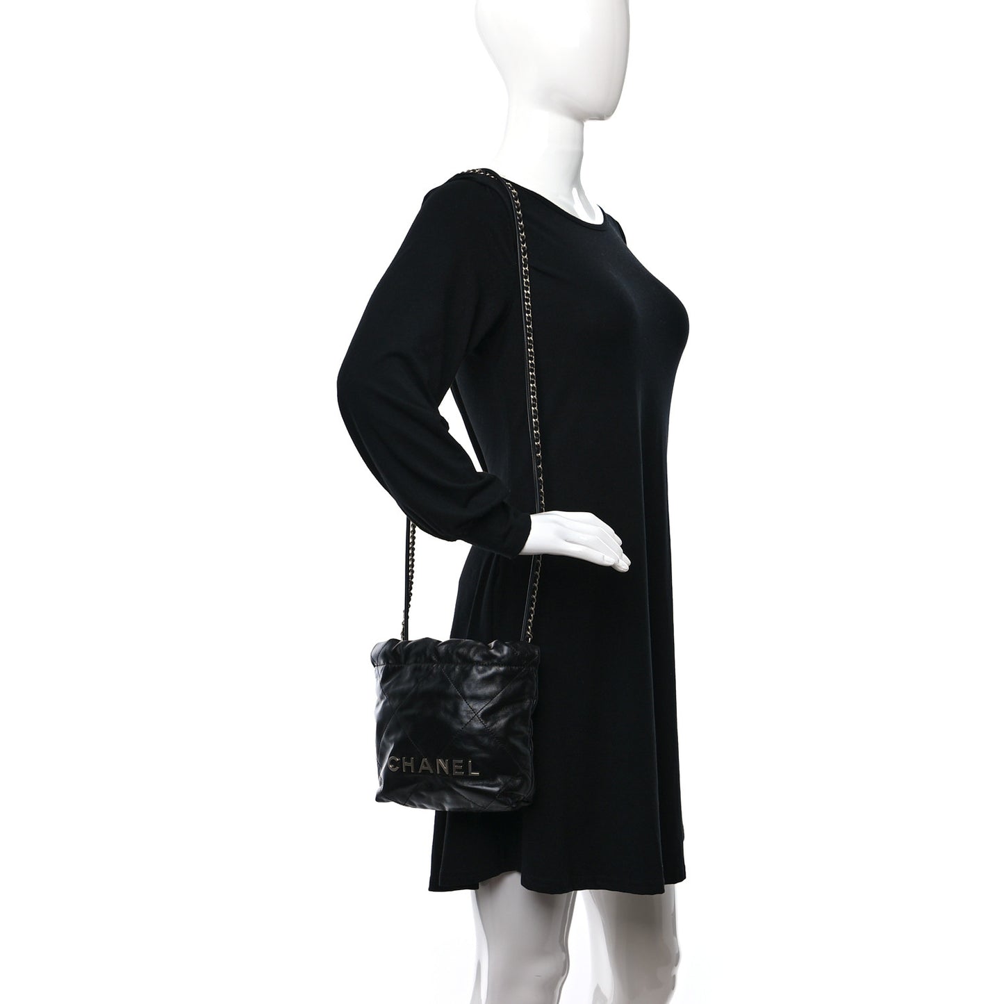 Shiny Calfskin Quilted Mini Chanel 22 Black