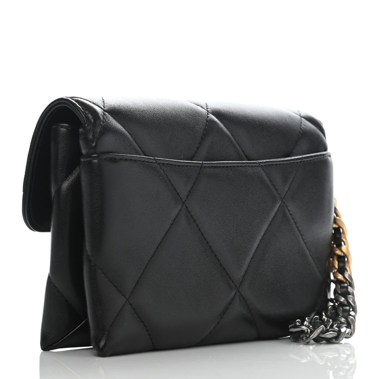 Lambskin Quilted Chanel 19 Flap Clutch Black