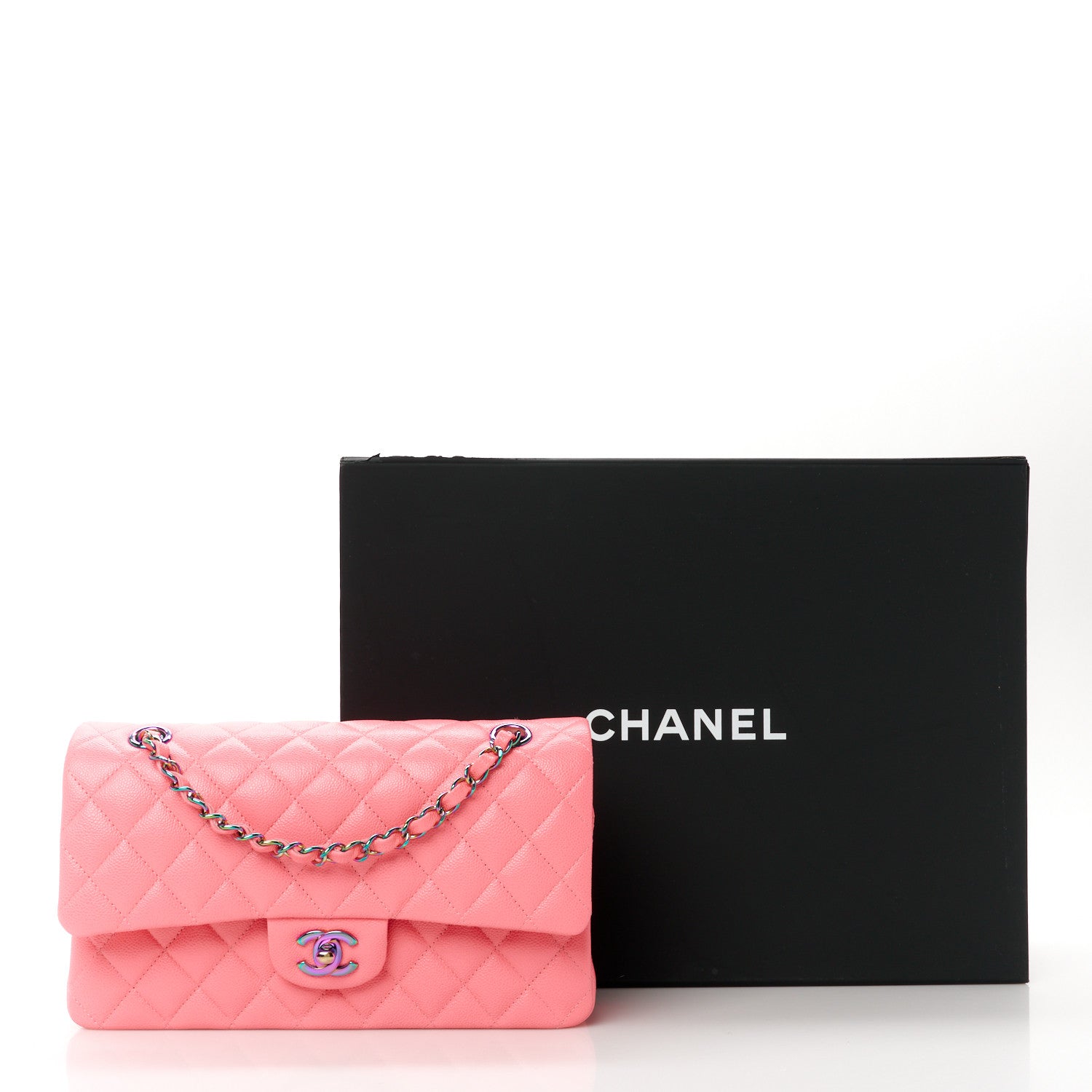 Chanel Caviar Quilted Rainbow Medium Double Flap Coral Pink 13 of 13