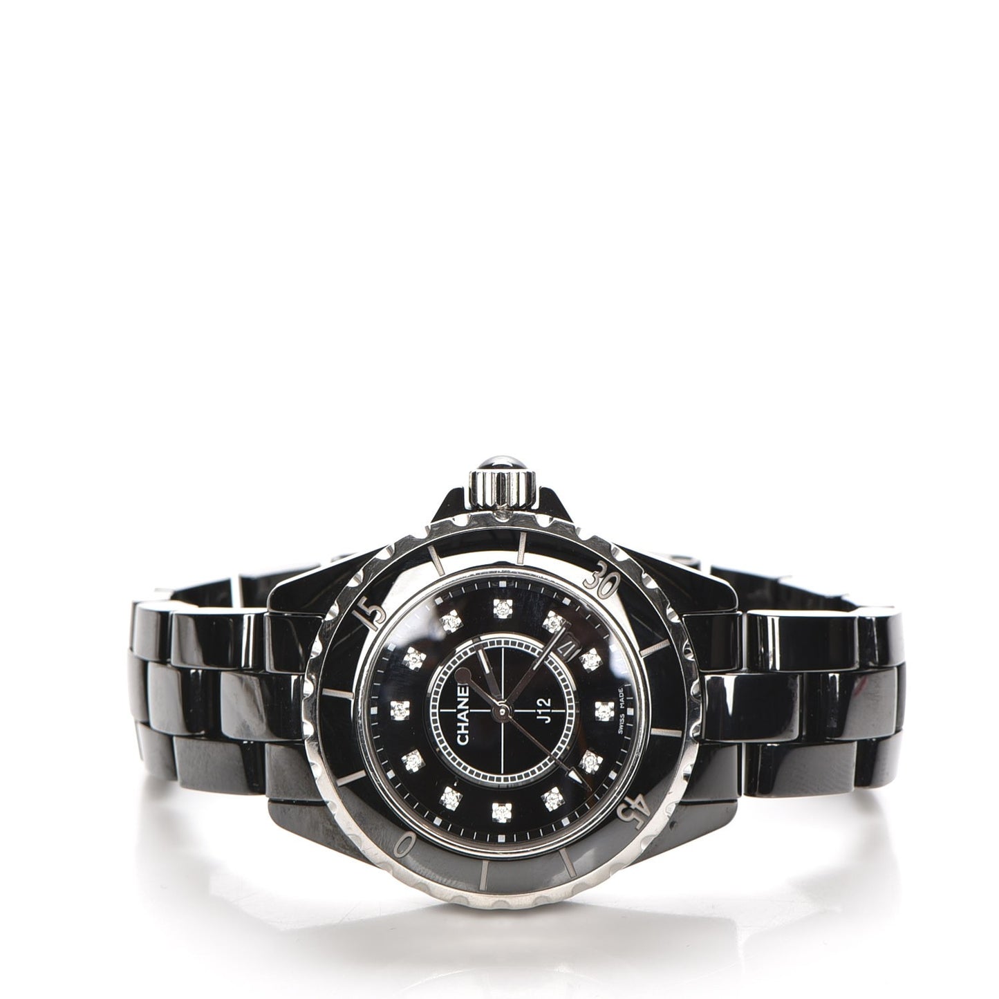 Stainless Steel Ceramic Diamond 33mm J12 Quartz Watch Black