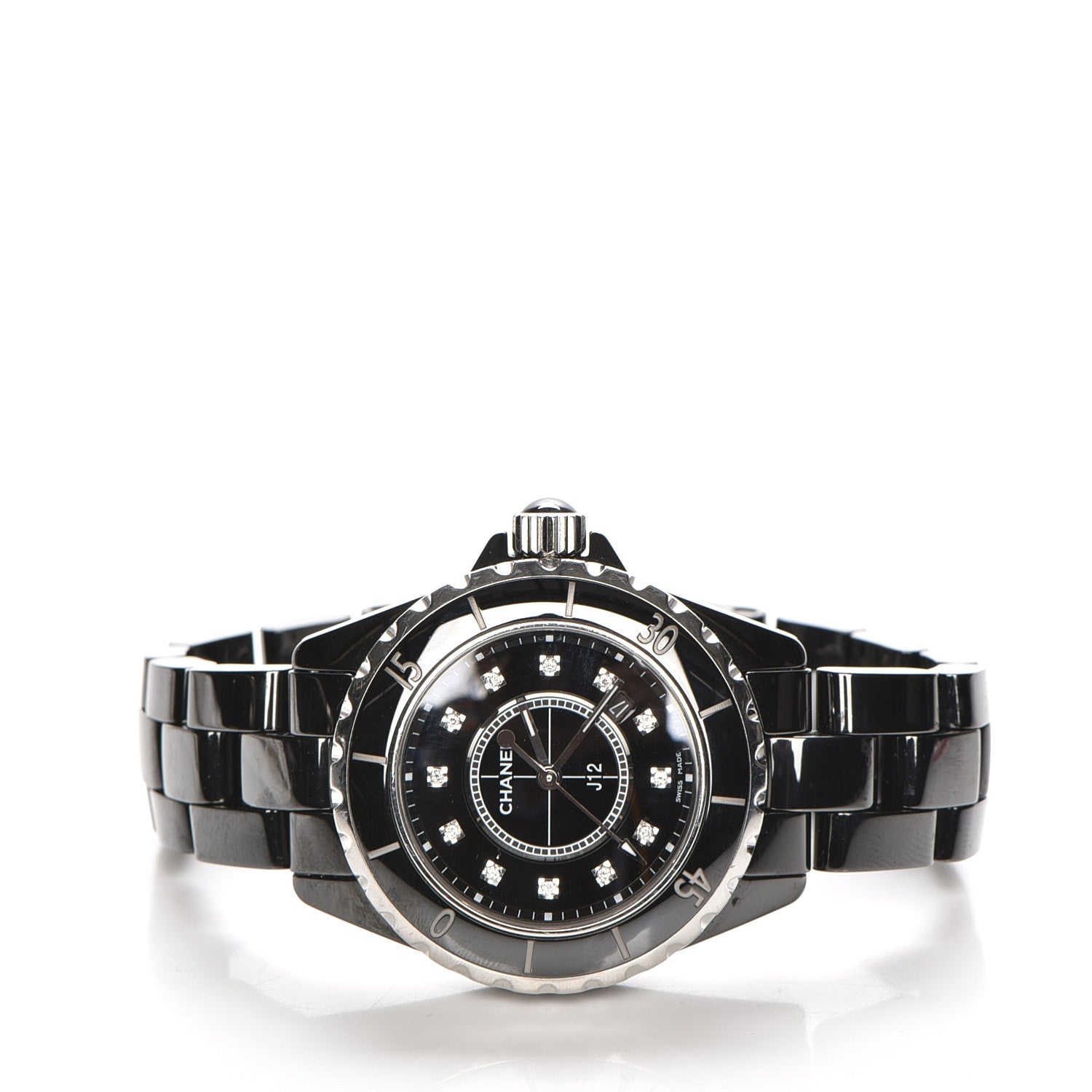 Chanel Stainless Steel Ceramic Diamond 33mm J12 Quartz Watch Black 3 of 7
