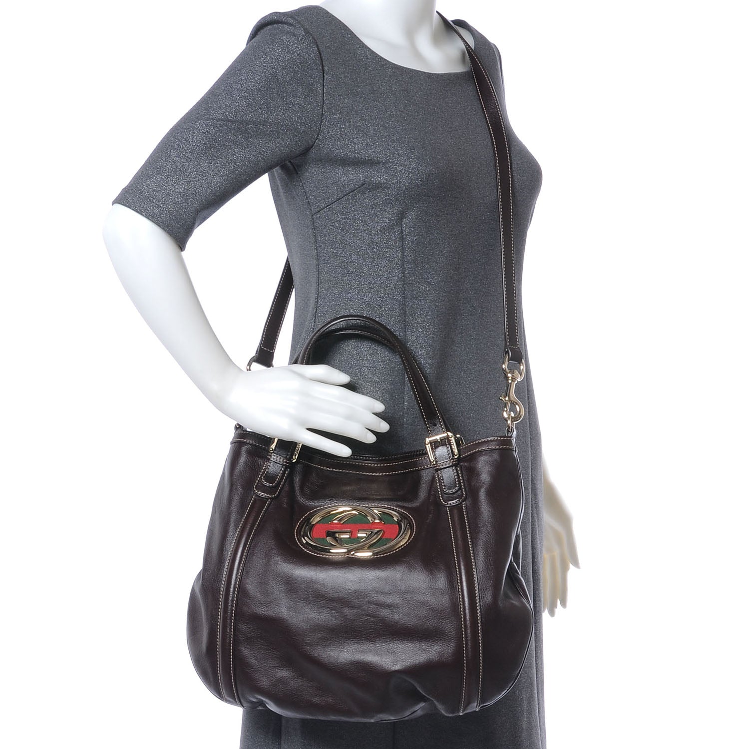 Gucci Leather Medium Britt Bag Dark Brown 2 of 7